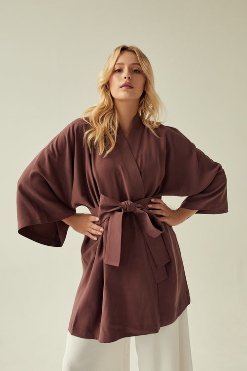 KIMONO DAMSKIE KRÓTKIE ‘OKINAWA PLUM’ 100% CUPRO