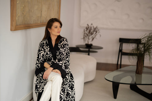 'LA BOHÈME' DŁUGIE CZARNO-BIAŁE DAMSKIE KIMONO Z WISKOZY YUKATA