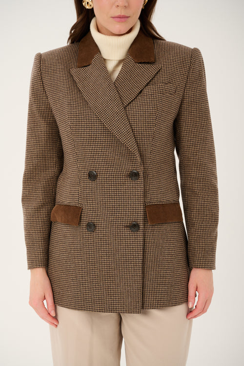 BROWN WOOL JACKET MADE OF 100% ITALIAN WOOL 'OXFORD BROWN' WITH HOUNDSTOOTH PATTERN
