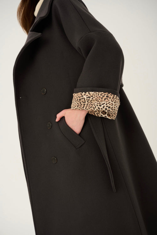 GRAY 'CHARBON' CASHMERE AND WOOL COAT WITH KIMONO-STYLE SLEEVES
