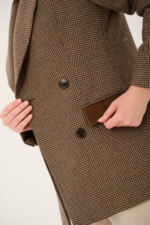 BROWN WOOL JACKET MADE OF 100% ITALIAN WOOL 'OXFORD BROWN' WITH HOUNDSTOOTH PATTERN
