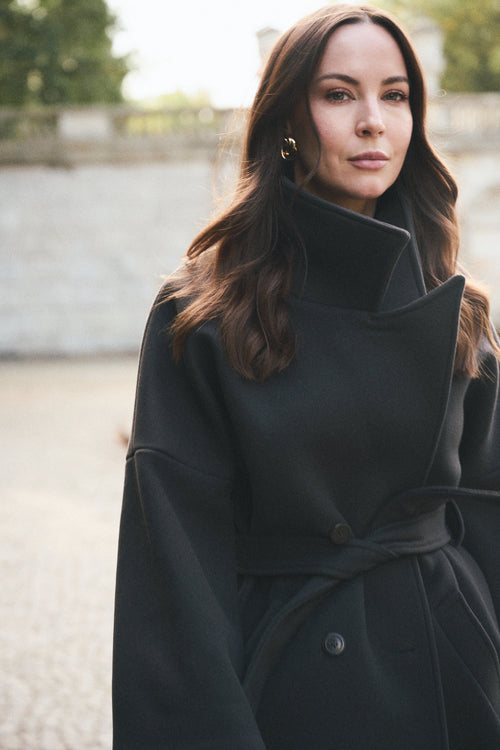 GRAY 'CHARBON' CASHMERE AND WOOL COAT WITH KIMONO-STYLE SLEEVES