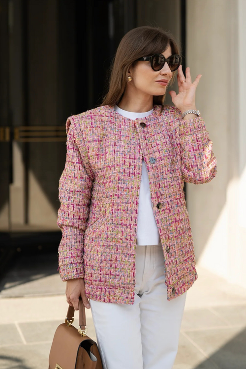 'SAMURAI CAMBON' PINK BOMBER JACKET À LA CHANEL WITH SILK LINING