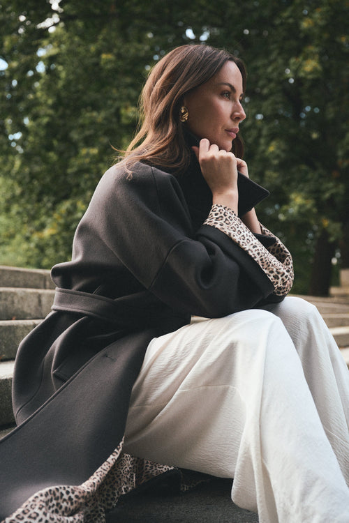 GRAY 'CHARBON' CASHMERE AND WOOL COAT WITH KIMONO-STYLE SLEEVES