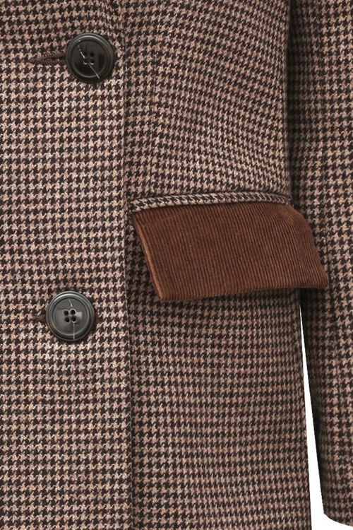 BROWN WOOL JACKET MADE OF 100% ITALIAN WOOL 'OXFORD BROWN' WITH HOUNDSTOOTH PATTERN
