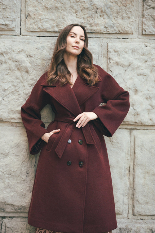 'BORDEAUX' CASHMERE AND WOOL COAT WITH KIMONO-STYLE SLEEVES