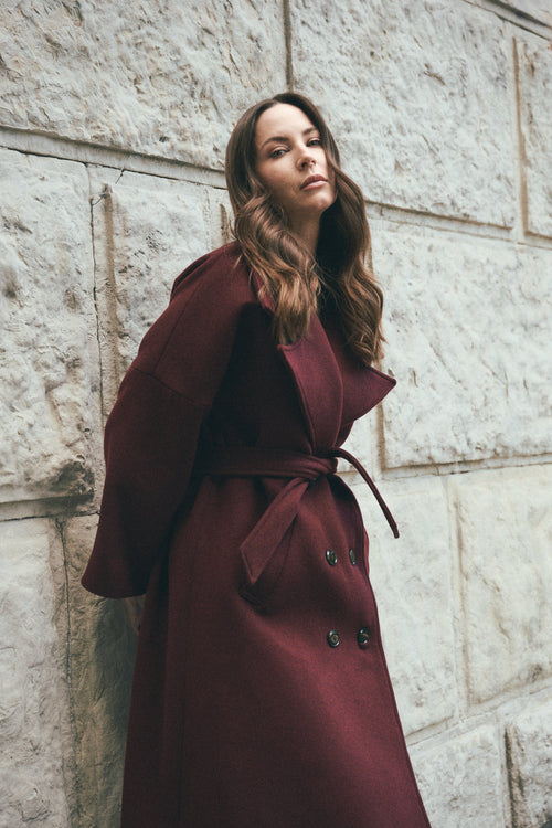 'BORDEAUX' CASHMERE AND WOOL COAT WITH KIMONO-STYLE SLEEVES