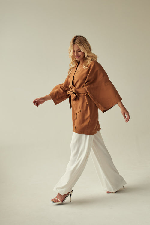 BEIGE SHORT KIMONO 'OKINAWA SAND' MADE OF 100% CUPRO