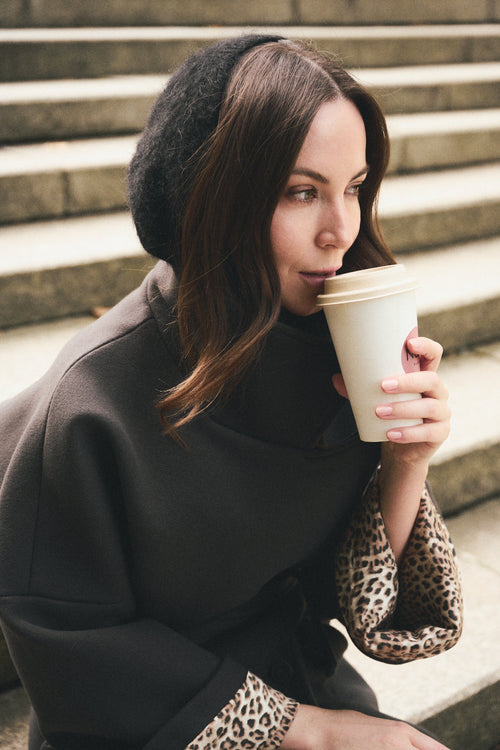 GRAY 'CHARBON' CASHMERE AND WOOL COAT WITH KIMONO-STYLE SLEEVES