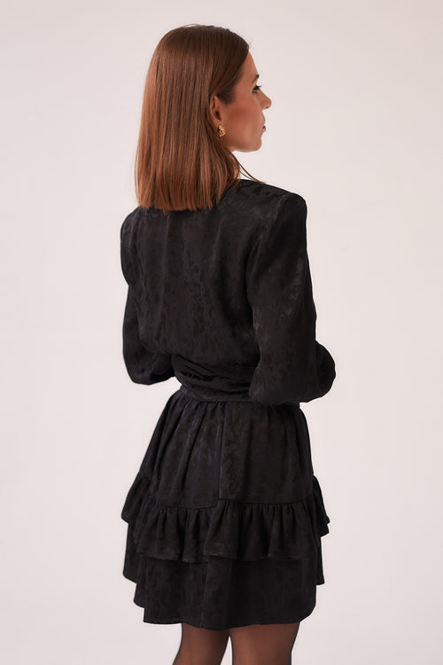 BLACK DRESS WITH PILLOWS AND KIMONON BELT "BRIGITTE"