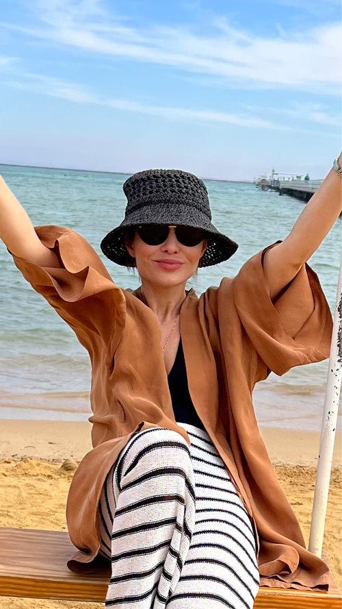 BEIGE SHORT KIMONO 'OKINAWA SAND' MADE OF 100% CUPRO