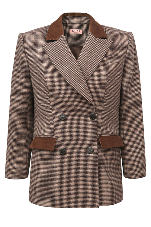 BROWN WOOL JACKET MADE OF 100% ITALIAN WOOL 'OXFORD BROWN' WITH HOUNDSTOOTH PATTERN
