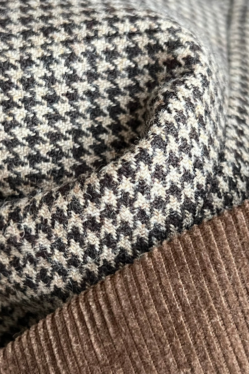 BROWN WOOL JACKET MADE OF 100% ITALIAN WOOL 'OXFORD BROWN' WITH HOUNDSTOOTH PATTERN