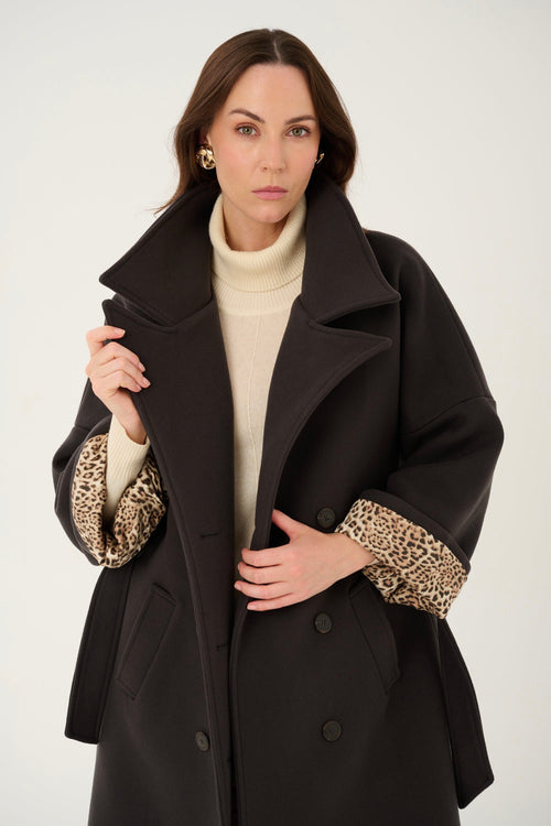 GRAY 'CHARBON' CASHMERE AND WOOL COAT WITH KIMONO-STYLE SLEEVES