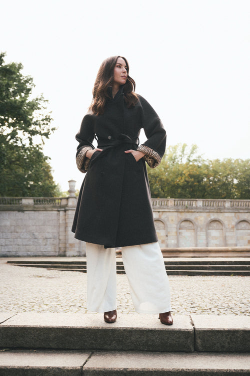 GRAY 'CHARBON' CASHMERE AND WOOL COAT WITH KIMONO-STYLE SLEEVES