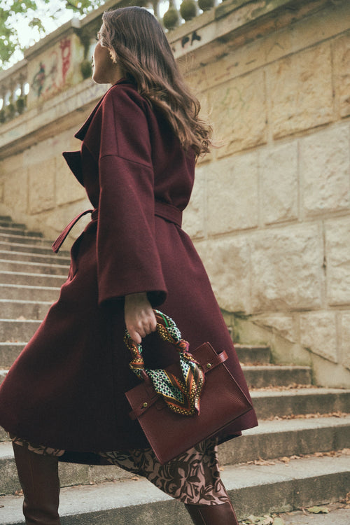 'BORDEAUX' CASHMERE AND WOOL COAT WITH KIMONO-STYLE SLEEVES