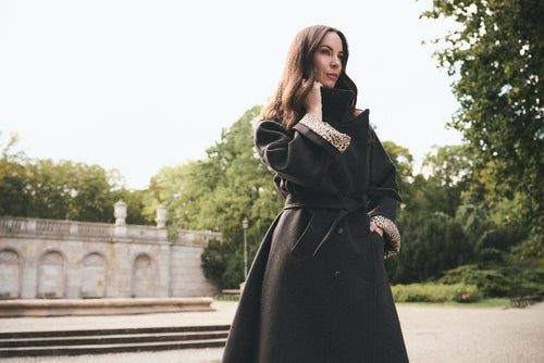 GRAY 'CHARBON' CASHMERE AND WOOL COAT WITH KIMONO-STYLE SLEEVES