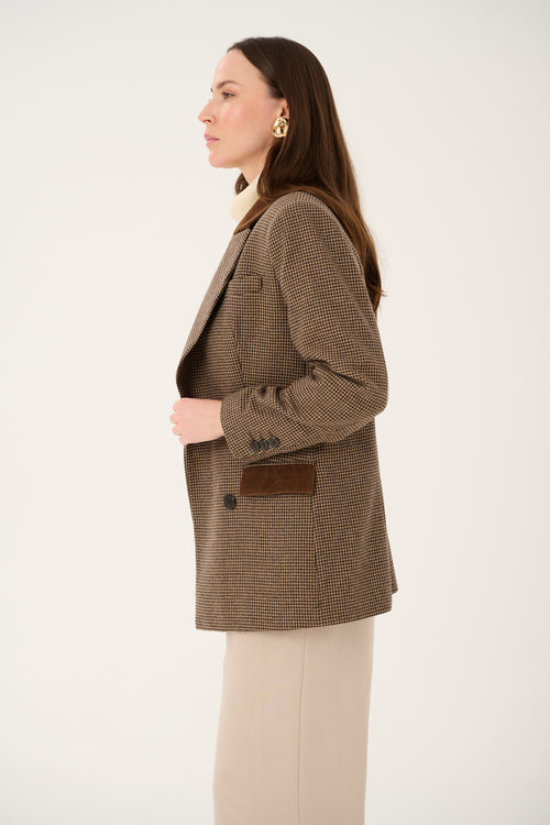 BROWN WOOL JACKET MADE OF 100% ITALIAN WOOL 'OXFORD BROWN' WITH HOUNDSTOOTH PATTERN