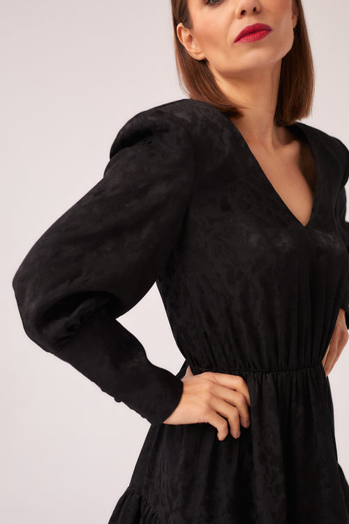 BLACK DRESS WITH PILLOWS AND KIMONON BELT "BRIGITTE"