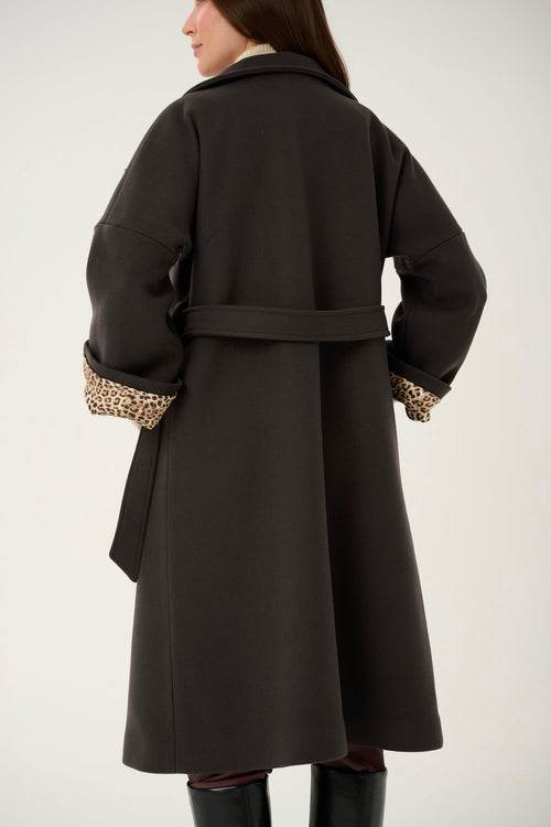 GRAY 'CHARBON' CASHMERE AND WOOL COAT WITH KIMONO-STYLE SLEEVES