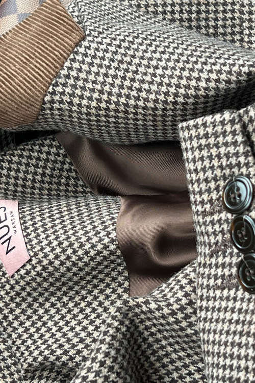 BROWN WOOL JACKET MADE OF 100% ITALIAN WOOL 'OXFORD BROWN' WITH HOUNDSTOOTH PATTERN