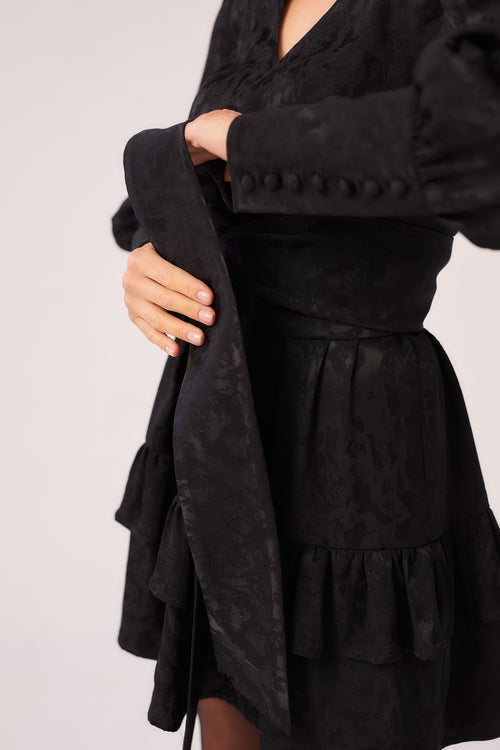 BLACK DRESS WITH PILLOWS AND KIMONON BELT "BRIGITTE"