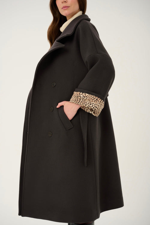 GRAY 'CHARBON' CASHMERE AND WOOL COAT WITH KIMONO-STYLE SLEEVES