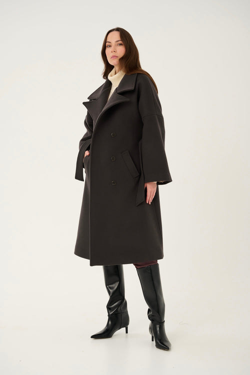 GRAY 'CHARBON' CASHMERE AND WOOL COAT WITH KIMONO-STYLE SLEEVES
