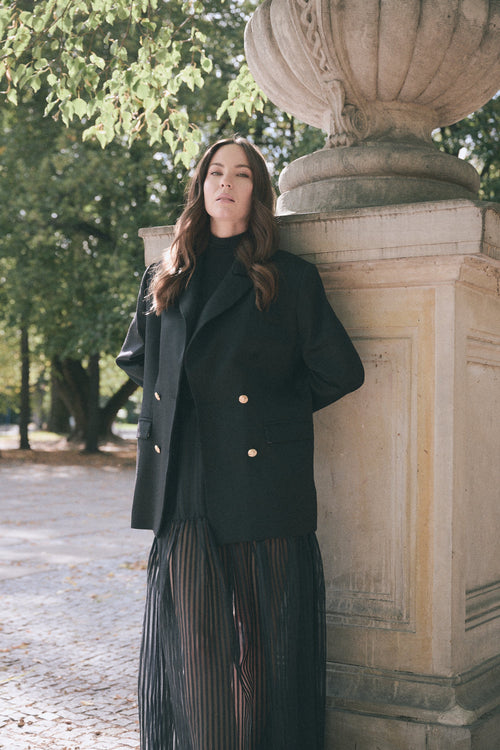 'ÉCLAT' BLACK WOOL AND CASHMERE JACKET WITH GOLD BUTTONS