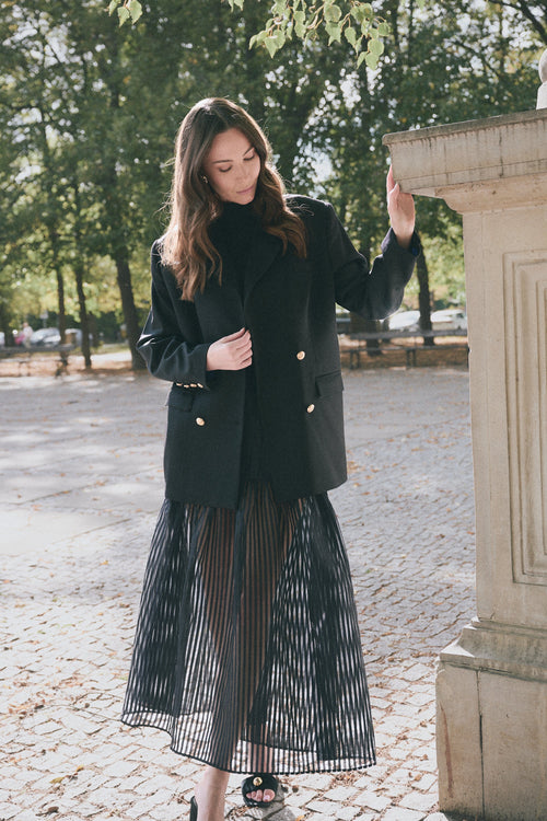 'ÉCLAT' BLACK WOOL AND CASHMERE JACKET WITH GOLD BUTTONS