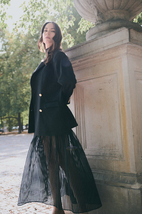 'ÉCLAT' BLACK WOOL AND CASHMERE JACKET WITH GOLD BUTTONS