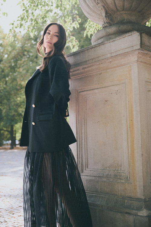 'ÉCLAT' BLACK WOOL AND CASHMERE JACKET WITH GOLD BUTTONS