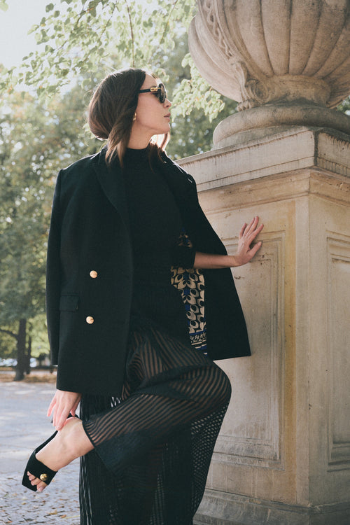 'ÉCLAT' BLACK WOOL AND CASHMERE JACKET WITH GOLD BUTTONS