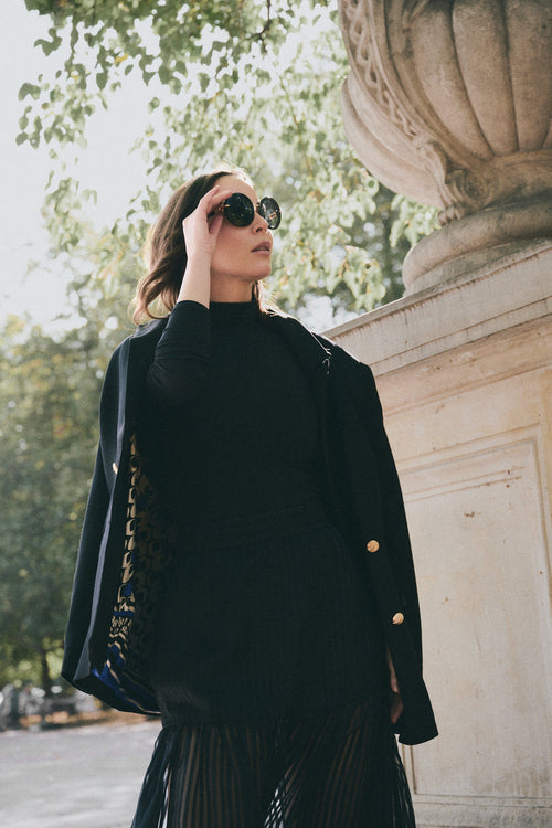 'ÉCLAT' BLACK WOOL AND CASHMERE JACKET WITH GOLD BUTTONS