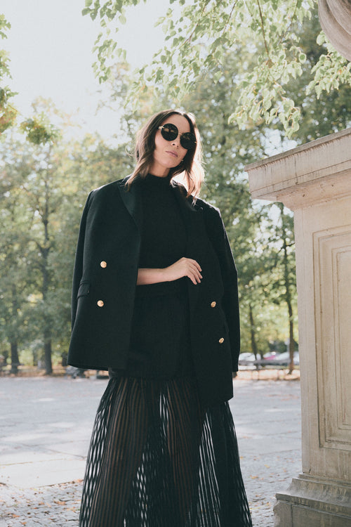 'ÉCLAT' BLACK WOOL AND CASHMERE JACKET WITH GOLD BUTTONS