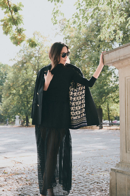 'ÉCLAT' BLACK WOOL AND CASHMERE JACKET WITH GOLD BUTTONS