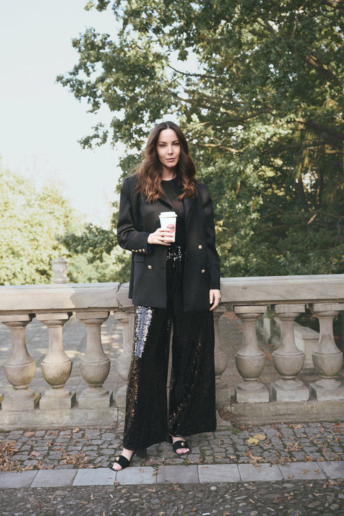'ÉCLAT' BLACK WOOL AND CASHMERE JACKET WITH GOLD BUTTONS