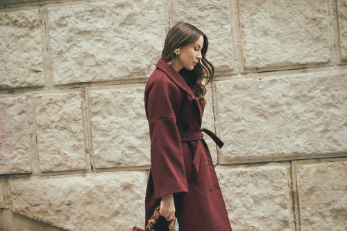 'BORDEAUX' CASHMERE AND WOOL COAT WITH KIMONO-STYLE SLEEVES