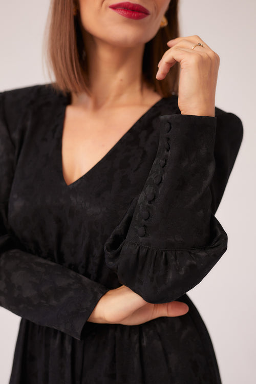 BLACK DRESS WITH PILLOWS AND KIMONON BELT "BRIGITTE"