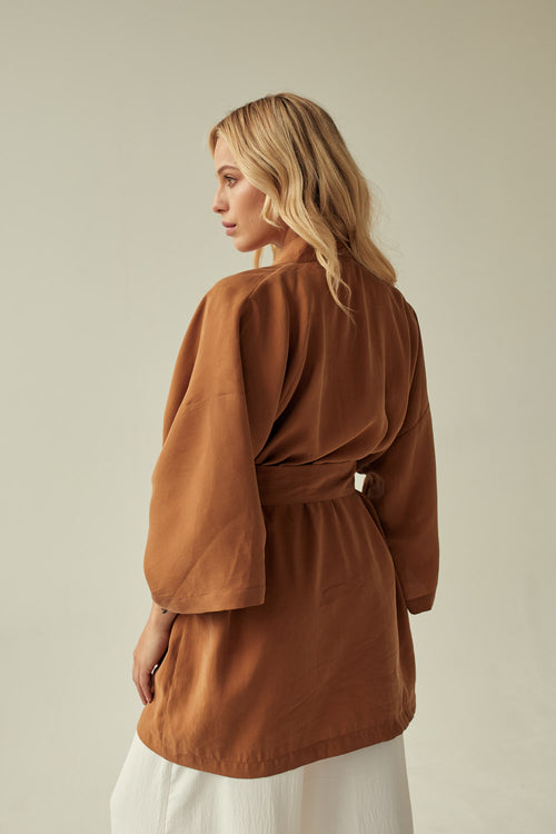 BEIGE SHORT KIMONO 'OKINAWA SAND' MADE OF 100% CUPRO