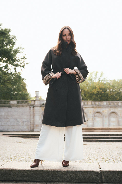 GRAY 'CHARBON' CASHMERE AND WOOL COAT WITH KIMONO-STYLE SLEEVES