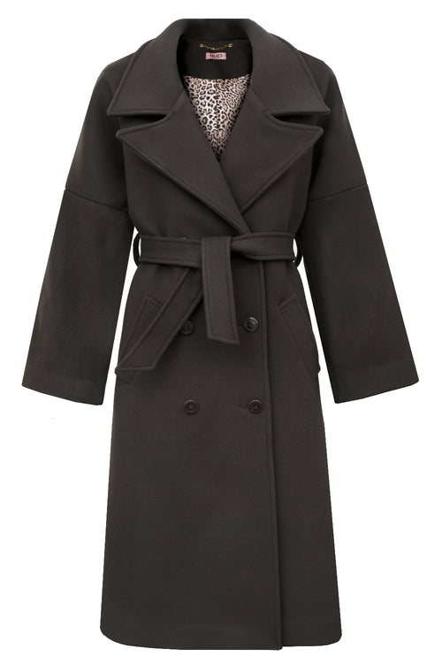 GRAY 'CHARBON' CASHMERE AND WOOL COAT WITH KIMONO-STYLE SLEEVES