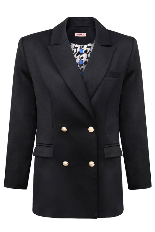 'ÉCLAT' BLACK WOOL AND CASHMERE JACKET WITH GOLD BUTTONS