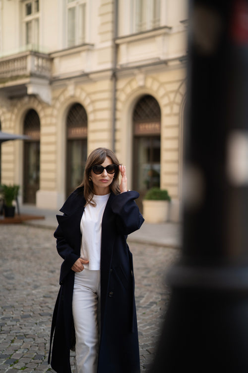 PŁASZCZ ZE 100% WŁOSKIEJ WEŁNY NA WISKOZOWEJ PODSZEWCE W PANTERKĘ 'PARIS DUSK'