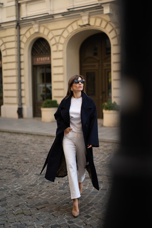 PŁASZCZ ZE 100% WŁOSKIEJ WEŁNY NA WISKOZOWEJ PODSZEWCE W PANTERKĘ 'PARIS DUSK'