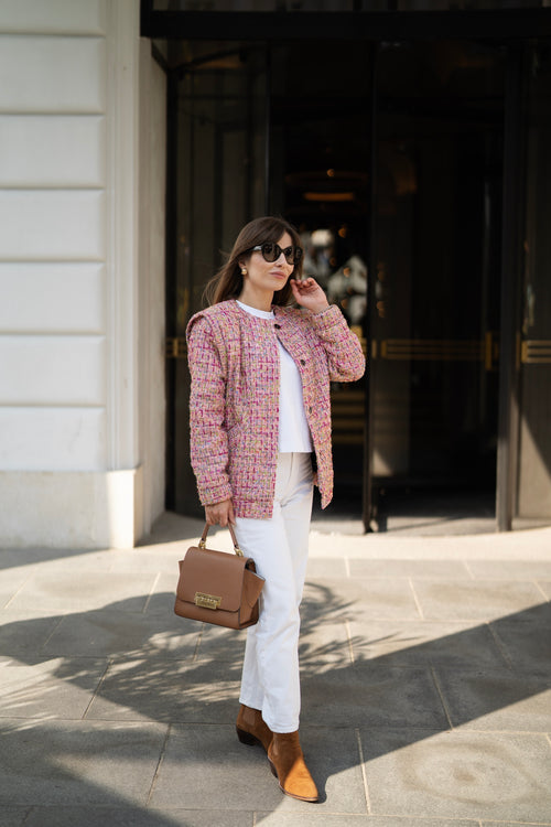 'SAMURAI CAMBON' PINK BOMBER JACKET À LA CHANEL WITH SILK LINING