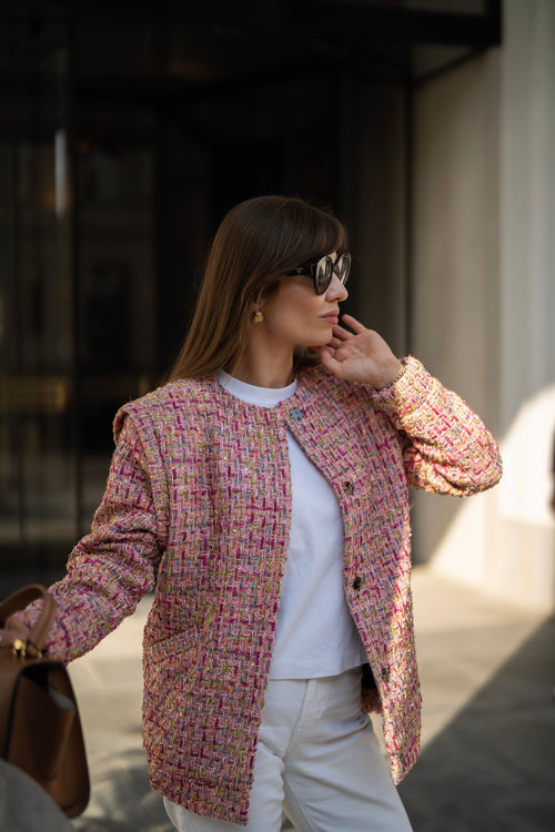 'SAMURAI CAMBON' PINK BOMBER JACKET À LA CHANEL WITH SILK LINING