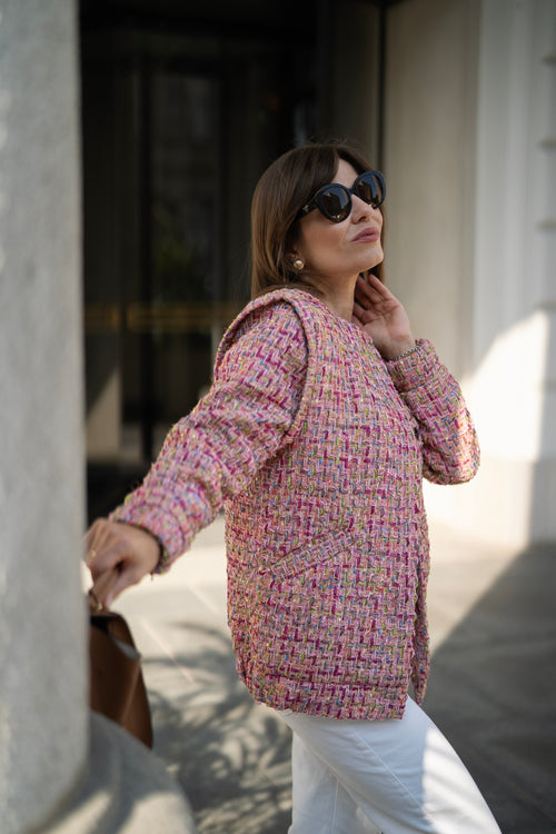 'SAMURAI CAMBON' PINK BOMBER JACKET À LA CHANEL WITH SILK LINING
