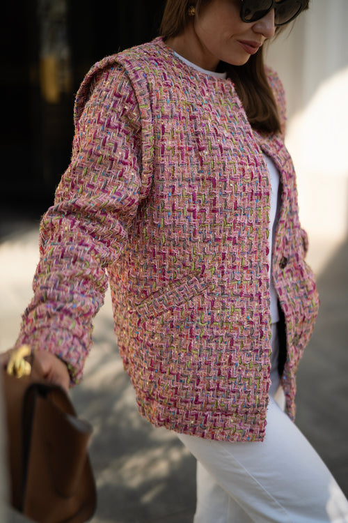 'SAMURAI CAMBON' PINK BOMBER JACKET À LA CHANEL WITH SILK LINING