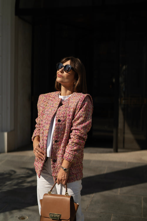 'SAMURAI CAMBON' PINK BOMBER JACKET À LA CHANEL WITH SILK LINING